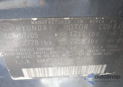 2006 Hyundai Azera Limited/Se from USA, damaged, VIN KMHFC46F56A037595